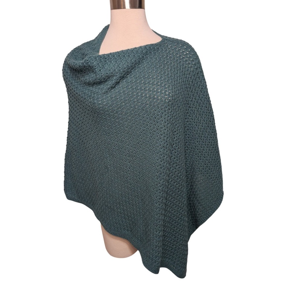 J. Jill Jade Heather Teal Knit Poncho One Size Cotton Wool Blend Fall Boho